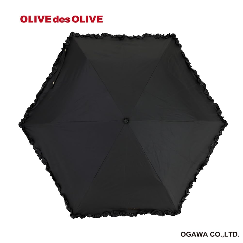 Ogawa 70989 Зонт складной зонт OLIVE des OLIVE Ruffle Black для солнечной или дождливой погоды Полностью затемняющий УФ-защита Теплозащитный женский