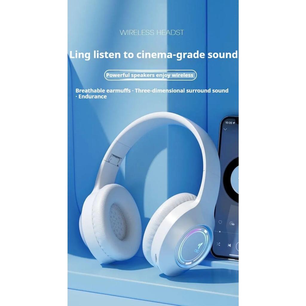 Colorful Light Wireless Bluetooth Headphones Over Ear HIFI Stereo Headsets Sports Gameing Earphones TF/AUX Music Player HD Mic