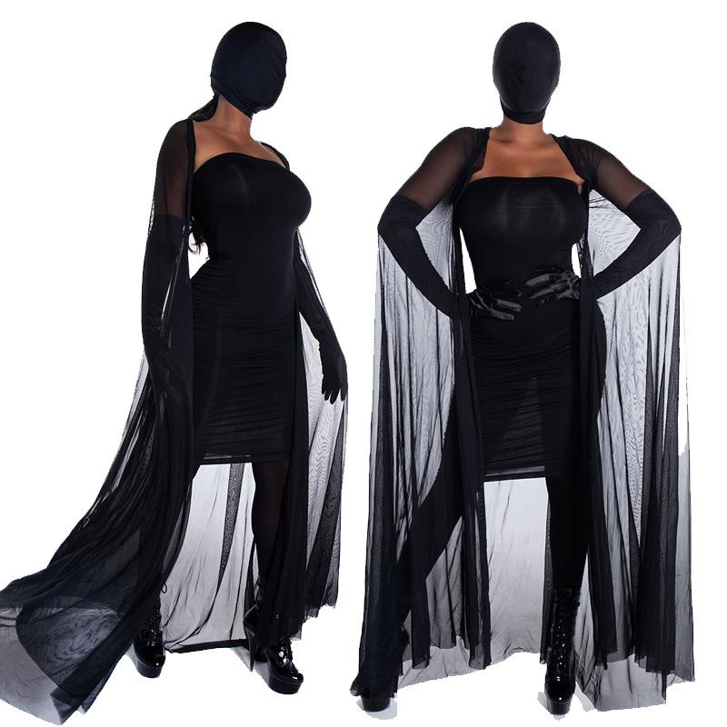 Новая маска на Хэллоуин, страшный призрак, свадебный костюм, сексуальное черное марлевое платье вампира для сцены