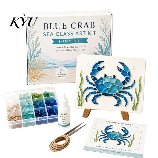 Thoughtful Handmade Presents DIY Sea Glass Mosaic Art Kit, Ocean/Landscape Inspired Artwork Kit with Colorful Pieces, Craft Set for Adults Acrylic