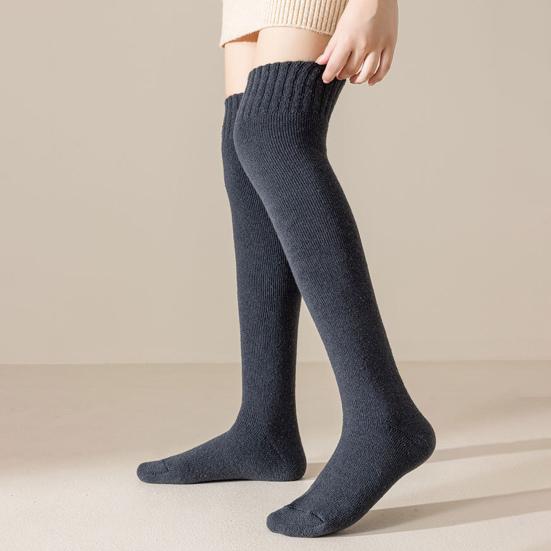 1 пара женских зимних носков выше колена, противоскользящие шерстяные однотонные теплые утолщенные чулки, теплые носки для разных случаев