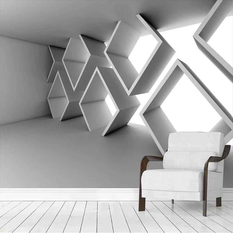 3D цементная стена геометрические здания расширение пространства настенная роспись спальня диван абстрактные 3D обои