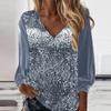 Womens Sequin Tops V Neck Sparkly Glitter Blouses Loose Long Sleeve Holiday Evening Party Shiny Dressy Shirts