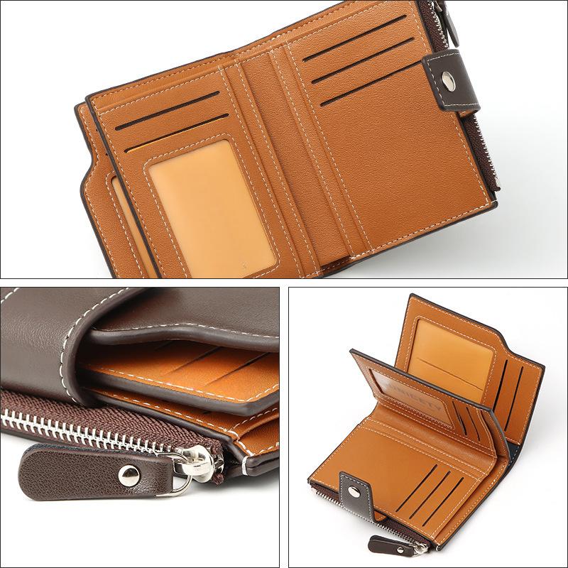 Освежающий мужской кожаный короткий двойной кошелек с защитой от кражи, многофункциональный держатель для карт с застежкой-молнией RFID