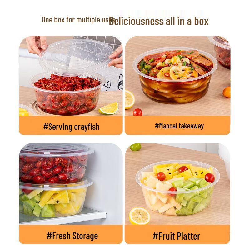 Temeiju Disposable Round Plastic Meal Boxes with Lids