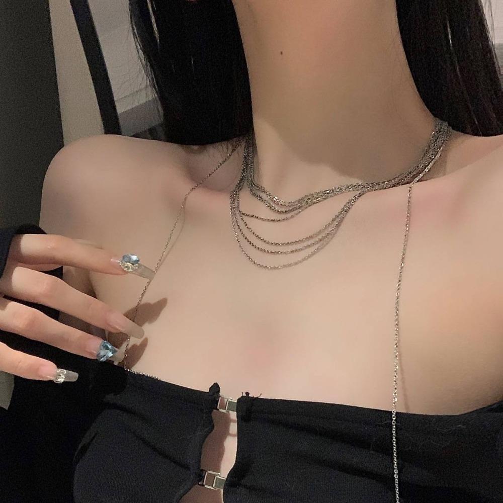 Multilayer Multi Layer Necklaces Glitter Long Sweater Chain Sweet Flash Fringe Necklace Wedding