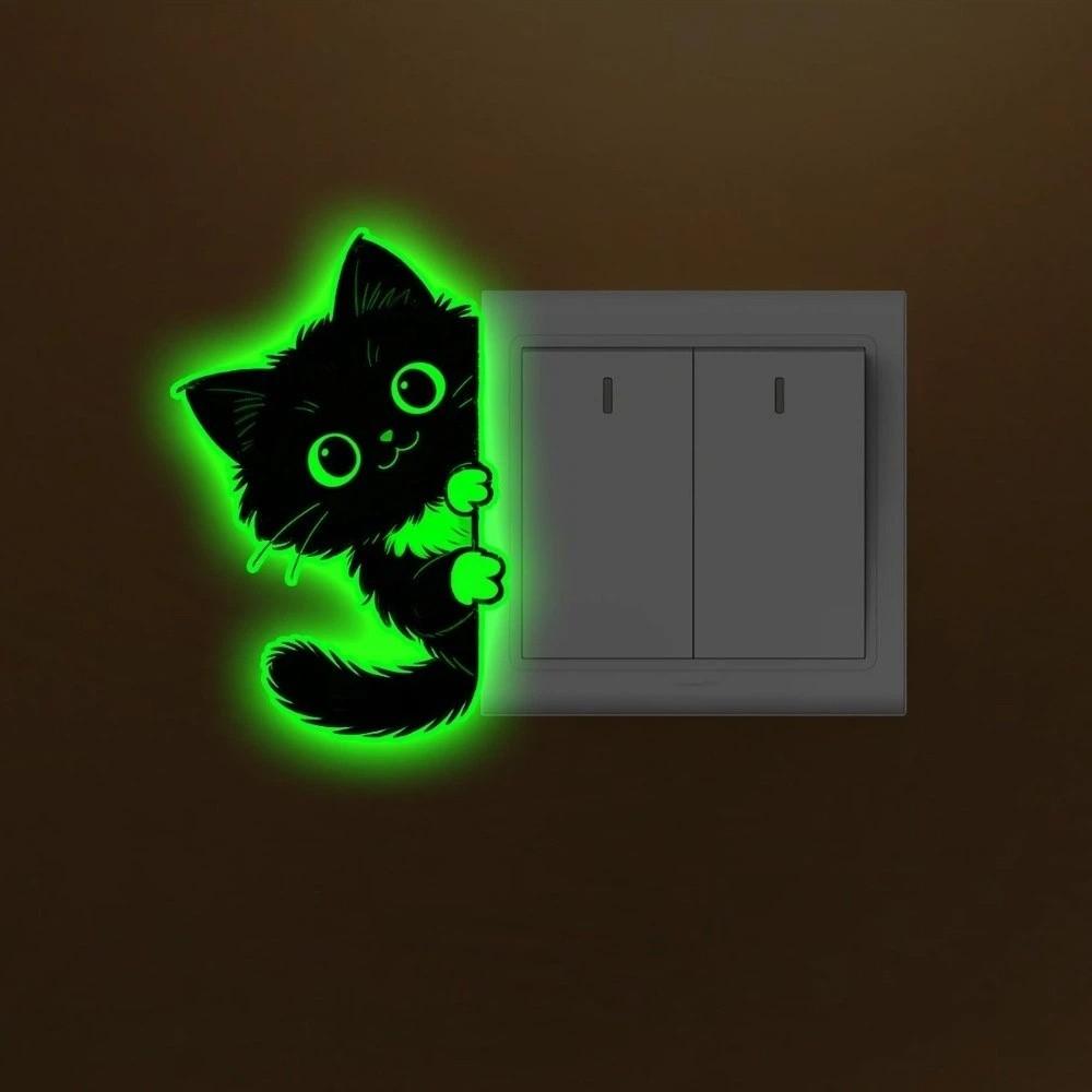 Self-Adhesive Luminous Cat Wall Decals PVC Cat Switch Stickers Glowing Cat Stickers Living Room
