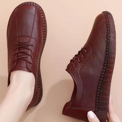 Туфли из мягкой кожи. Ретро-туфли для матери на плоской подошве. Осень 2023. Новые женские туфли среднего и пожилого возраста. Резиновые кожаные туфли на мягкой подошве.