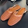 Модные ретро плетеные сандалии из сетки для женщин, модные сандалии на плоской подошве с круглым носком, ремешком сзади и пряжкой, удобные, дышащие, нескользящие пляжные сандалии