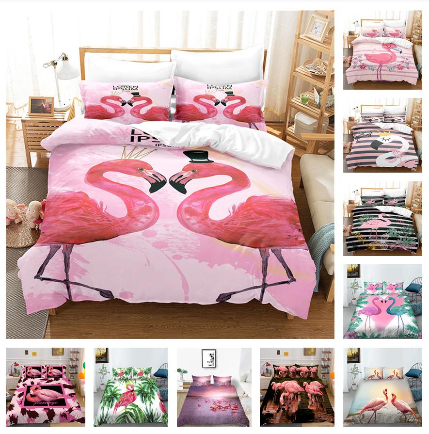 3D комплект постельного белья с изображением фламинго, пододеяльник с изображением животных, наволочка, 2/3 шт., AU240 * 270, полный размер, быстросохнущее декоративное пододеяльник