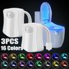 Ночник для унитаза с датчиком движения, 16 цветов, светодиодный RGB-ночник для ванной комнаты, батарейки в комплект не входят