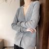 Весенне-осенний женский трикотаж, тонкий кардиган с v-образным вырезом на шнурке, вязаный свободный ленивый модный свитер-кардиган