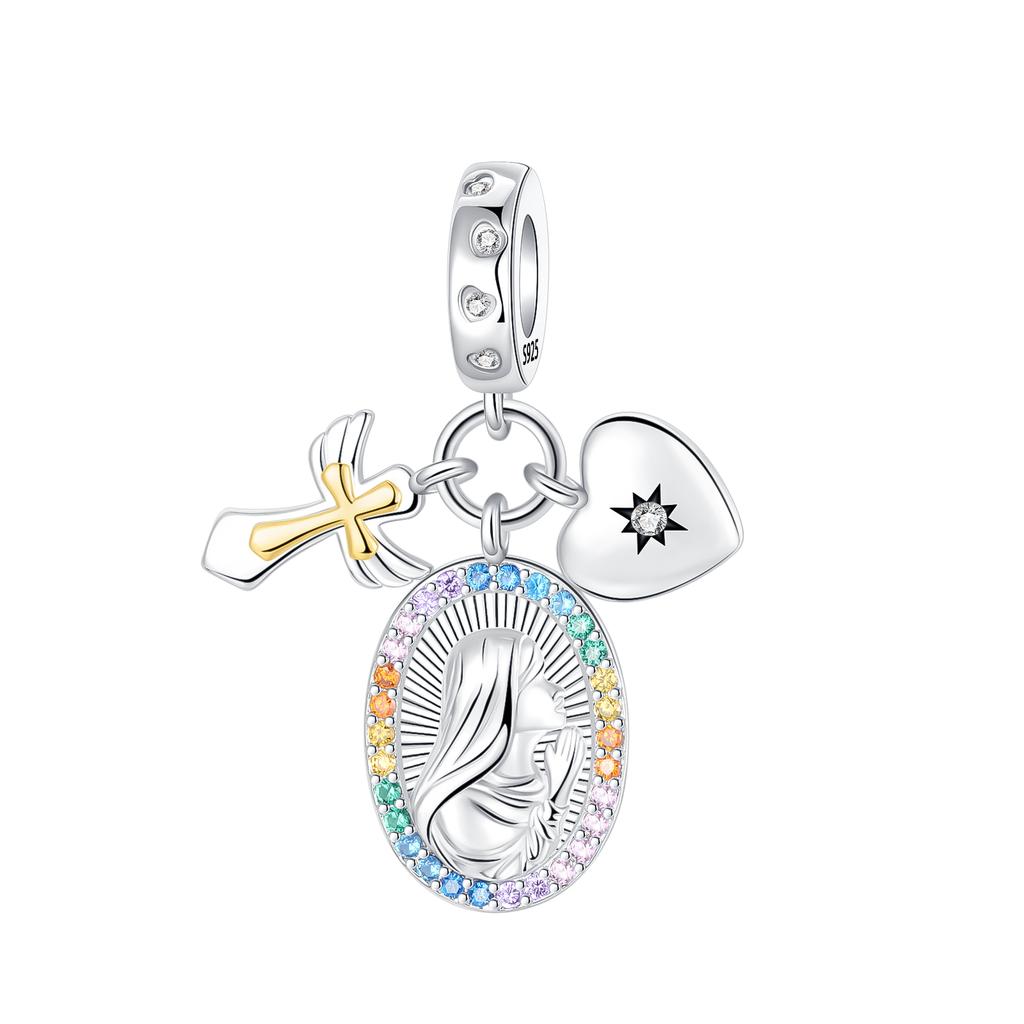 Copper Wings Sister Cross Pendant Charms Fit Original 4Mm Aperture Bracelet Charm Beads Necklace Diy Female Jewelry