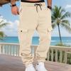 Men Winter Sweatpants Thickened Cargo Pants Warm Casual Baggy Trousers Drawstring Waist Jogger Pants for Work Street Daily Wear