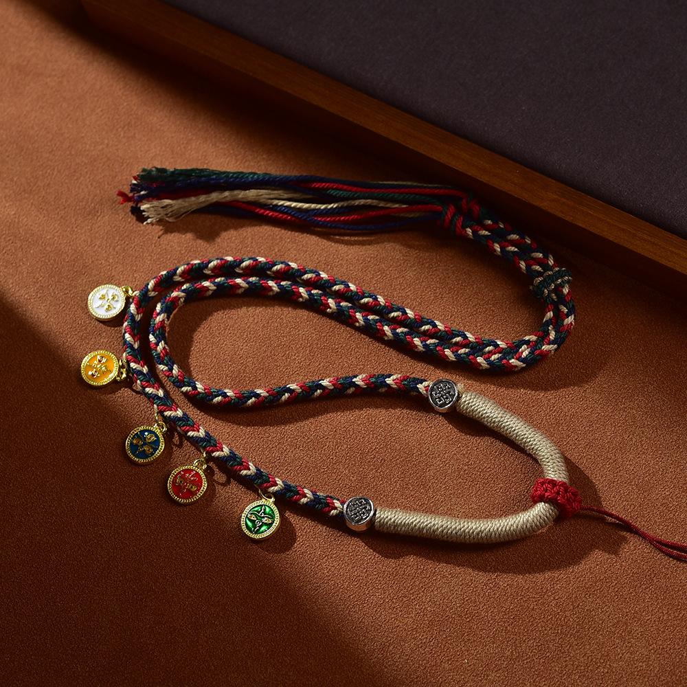 Тибетское ожерелье Тханка ручной работы «Пять богов богатства» с регулируемым разноцветным шнурком