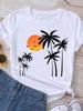(Asian Size) Women T Shirt Beach Style Trend Fashion Print Lady Female Graphic Casual Short Sleeve T-shirts Tee Top Clothing