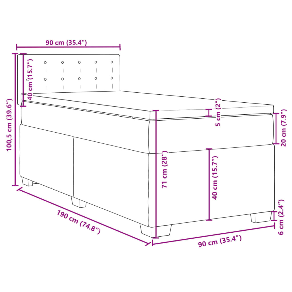 Box Spring Bed with Mattress Dark Gray 90x190 cm Velvet