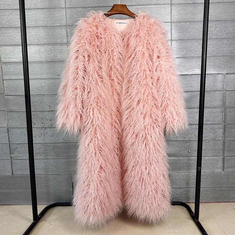 Источник Имитация меха мех пляжная шерсть удлиненная шерстяная куртка цвет колено длинный