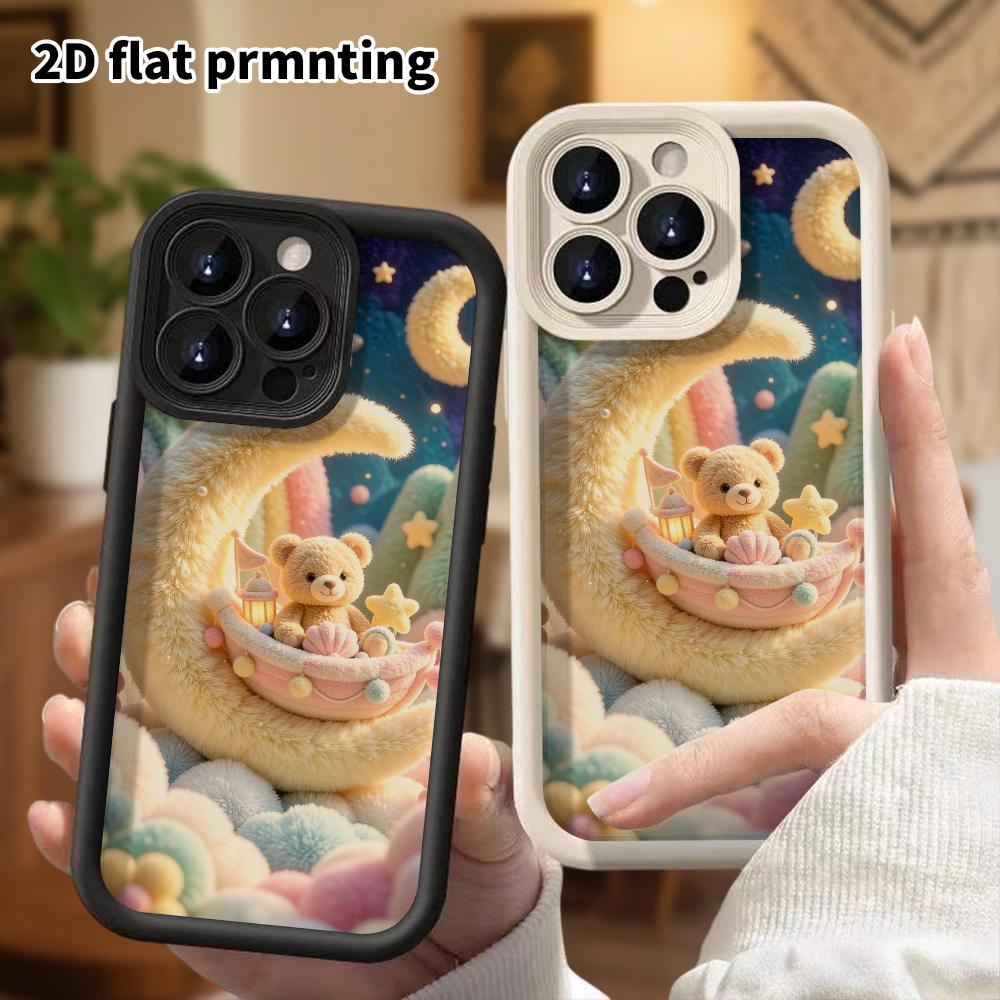 Phone Case: 2D flat, suitable for iPhone 18 17 16 15 14 13 12Pro protective case, moon little bear cradle, perfect Christmas and Halloween holiday gif