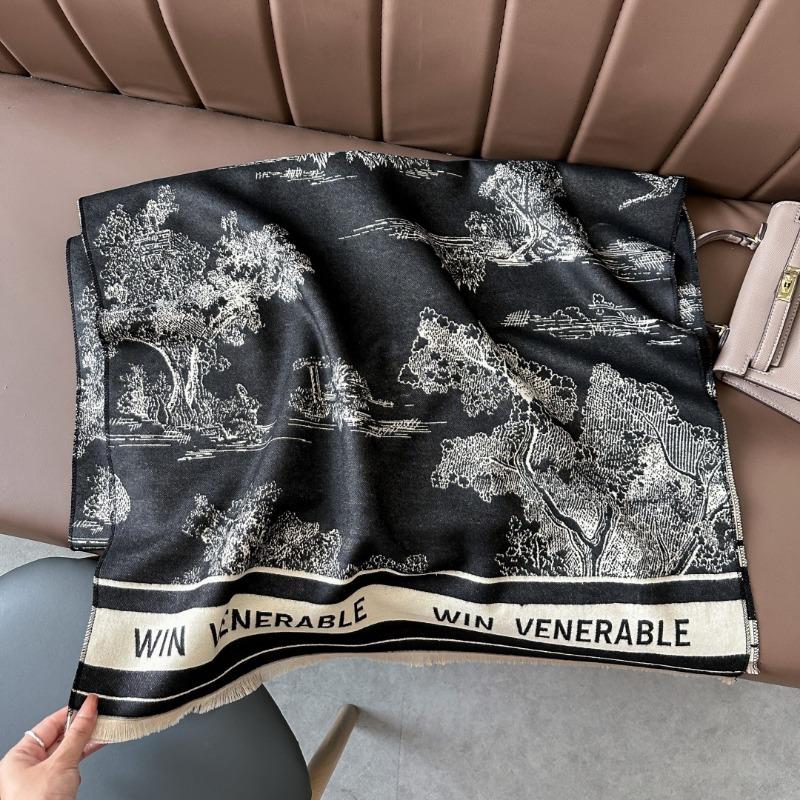 Landscape painting imitation cashmere scarf women's high-end office air-conditioned room thickened warm long trendy scarf