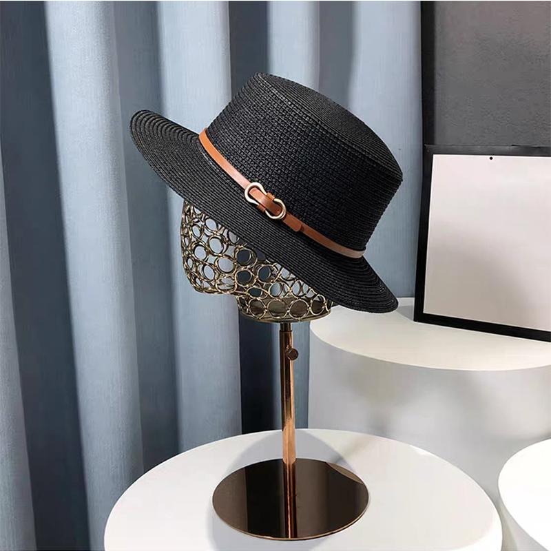 Flat Top Straw Hat Belt Accessories Leisure Summer Sunscreen Hat Women's Fashionable Beach Boater Hat Gifts 2023
