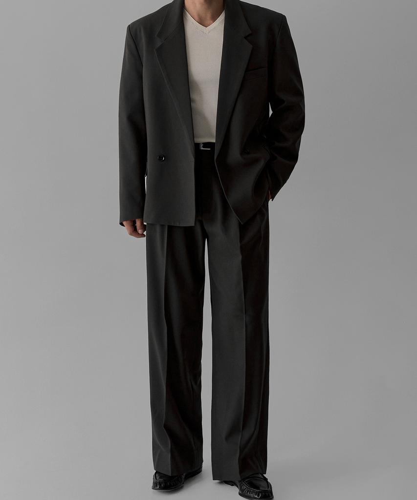 BOWLOW PRODUCT Wool Blend Double-Breasted Blazer [Charcoal]