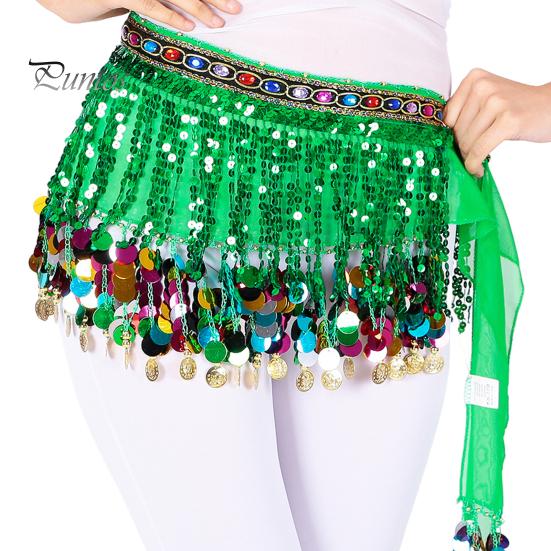 Belly Dance Skirt Sequin Tassel Waist Scarf Exotic Style Tie Up Adjustable Thin Skirt See-through Lace Stage Performance Cosplay Mini Skirt Apron Wrap