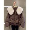 Fashion Fur Collar Winter Women White Jacket Ladies Vintage Short Warm Puffer Coat Parka Outerwear