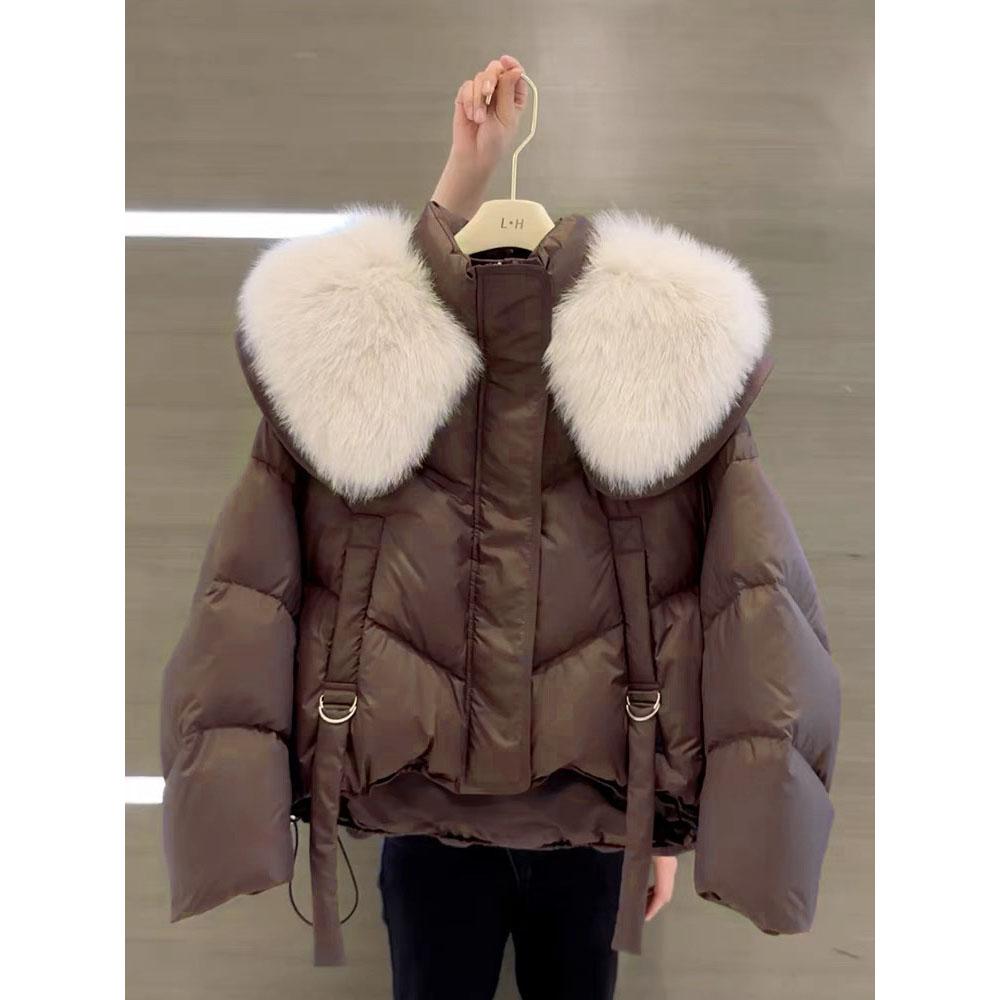Fashion Fur Collar Winter Women White Jacket Ladies Vintage Short Warm Puffer Coat Parka Outerwear