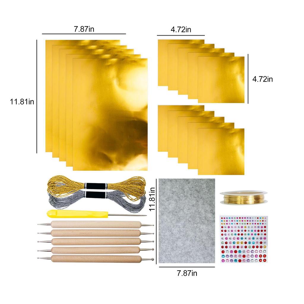 15 шт. листов фольги с инструментами для тиснения, шилом, наклейками, металлической нитью, набор для тиснения фольгой, набор для создания художественных работ