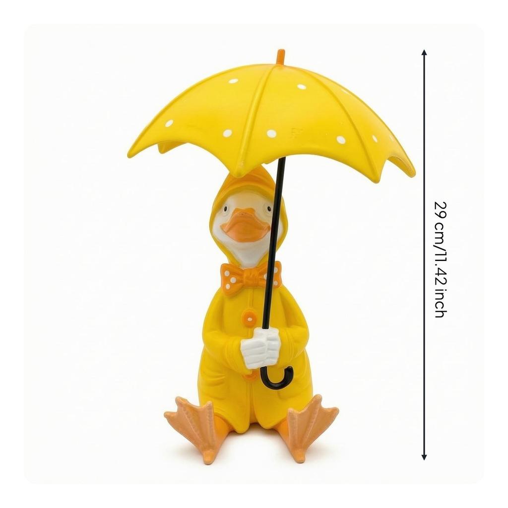 Duck Figurine with Umbrella Whimsical Ornament Cartoon-Style