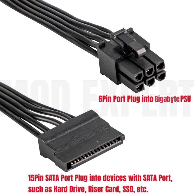 6-контактный к 3x SATA Прямой, Кабель питания для HDD SSD для Gigabyte GP-P750GM, GP-P850GM, GP-P1000GM Gold Модульный блок питания