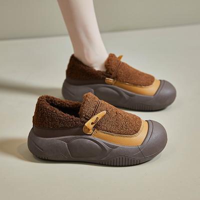 Обувь из овечьей шерсти женская зимняя 2025 новая платформа-маффин повседневная спортивная обувь-хлебцы теплая хлопковая обувь