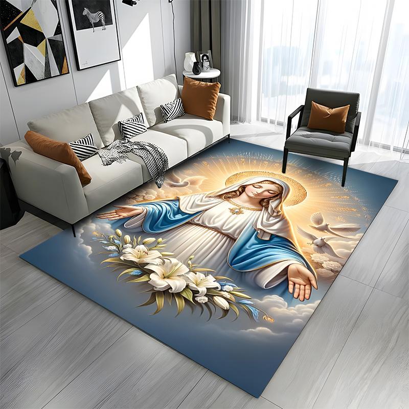Holy Virgin with Doves and Lilies Patterned carpet a non slip rug suitable for all seasons and any setting, gift