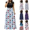 Женское модное повседневное платье макси с круглым вырезом и короткими рукавами с принтом