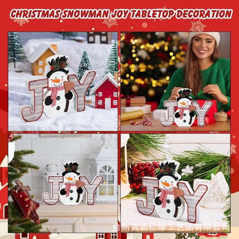 Snowman christmas decoration wooden building block christmas table decoration table center decoration layered tray decoration ornament