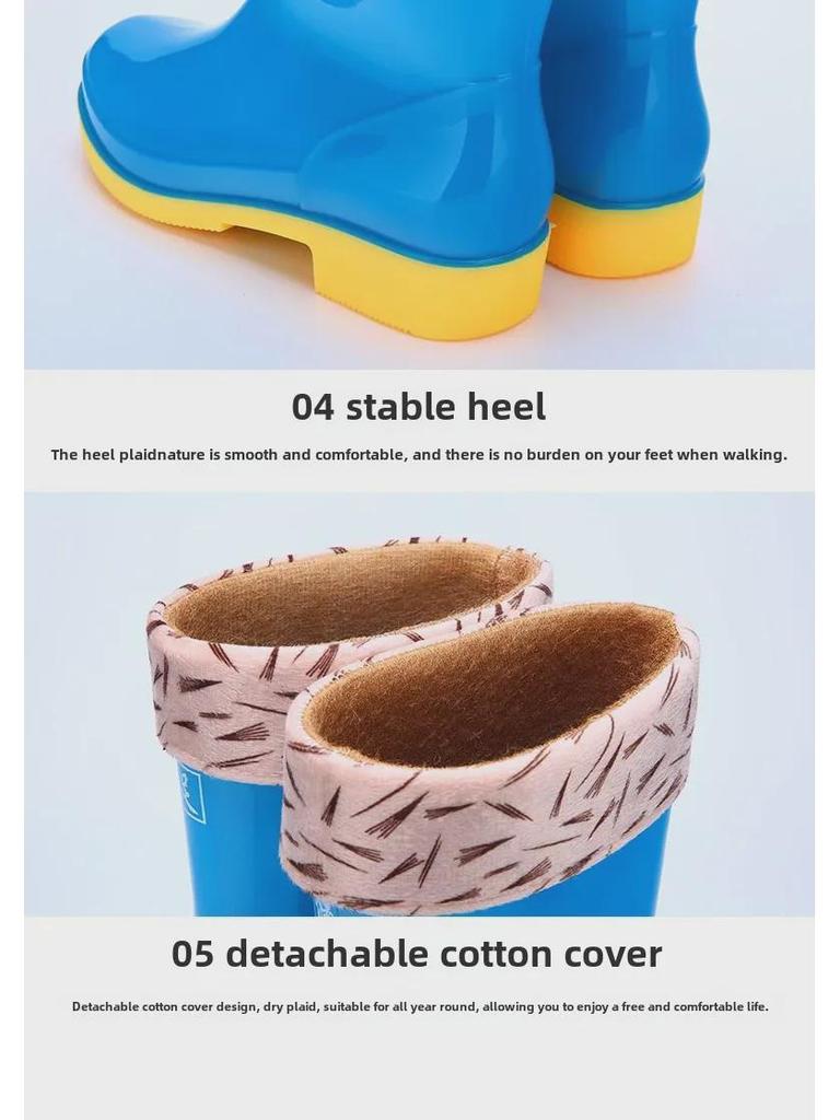 Adult Velvet-Lined Non-Slip Waterproof High-Top Kitchen Rain Boots - PVC Ladies' Work Shoes