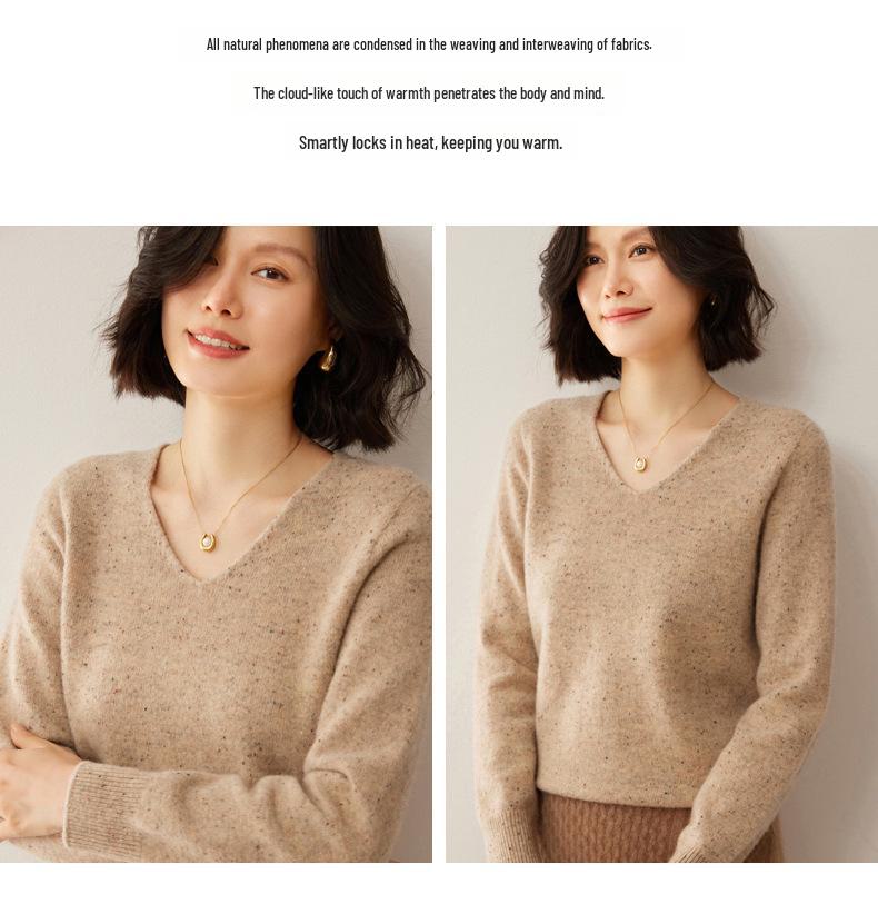 Новый роскошный свитер из 100% чистой шерсти с цветочным узором - женский корейский с V-образным вырезом, плотная и свободная вязка