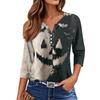 Women's Fashion Button-Up V-Neck Three-Quarter Sleeve Halloween Print Top