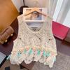 2025 Новая летняя футболка женская вязаная с кисточками кружевная жилетка без рукавов ажурный стиль базовые топы свободного кроя