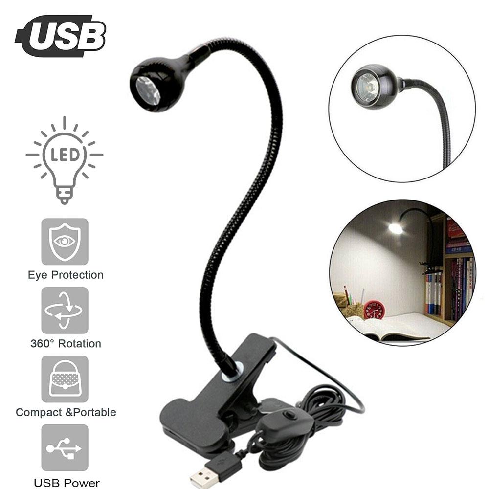 LED Desk Computer Lamp USB Clip On Light Flexible Gooseneck Clip Book Light for Bedside Lighting Reading Lamp White Light 6500K