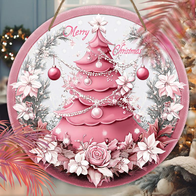 Деревянная розовая рождественская табличка, круглое украшение «Счастливого Рождества» для декора на входную дверь, стену, идеальный рождественский подарок