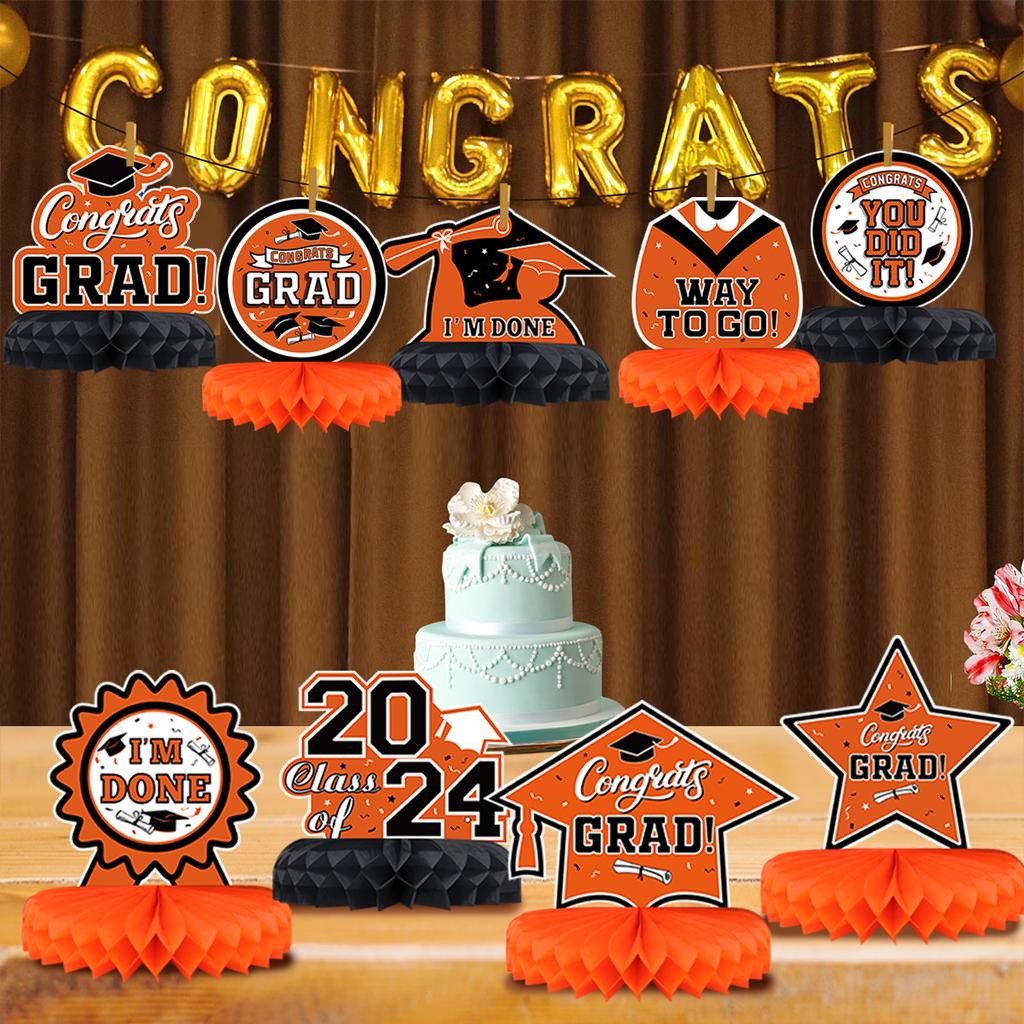 9 шт./набор украшений для выпускного вечера 2024 года, центральная часть выпускного стола, сотовые украшения для выпускного стола