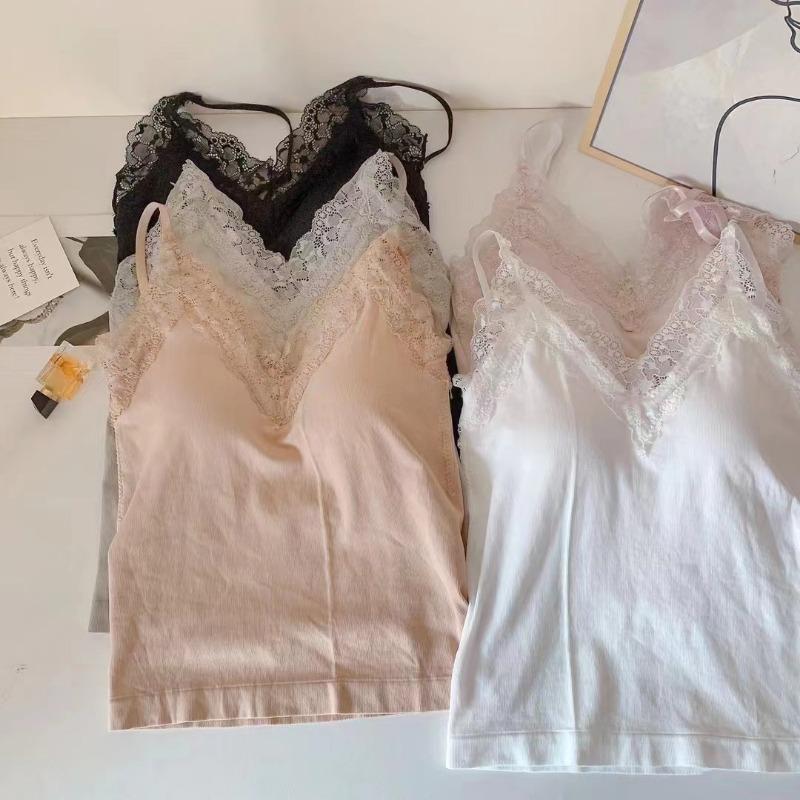 Бесшовный топ с кружевной отделкой и встроенным бюстгальтером, облегающий летний стиль