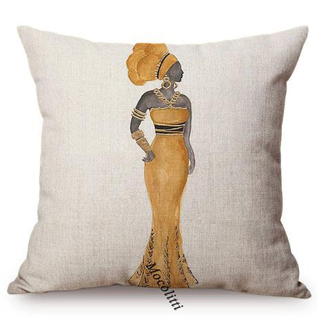 Traditional African Woman Cushion Cover, Elegant Style, Sofa Throw Pillow Case, Africa Exotic Cotton Linen, Home Decoration