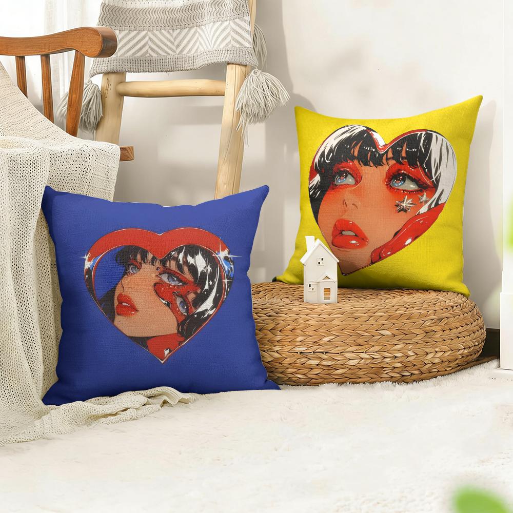 Creative Loving Woman Cushion Cover Natural Linen Organic Fabric DoubleSided Printing Sofa Home Decor Gift Pillow Case