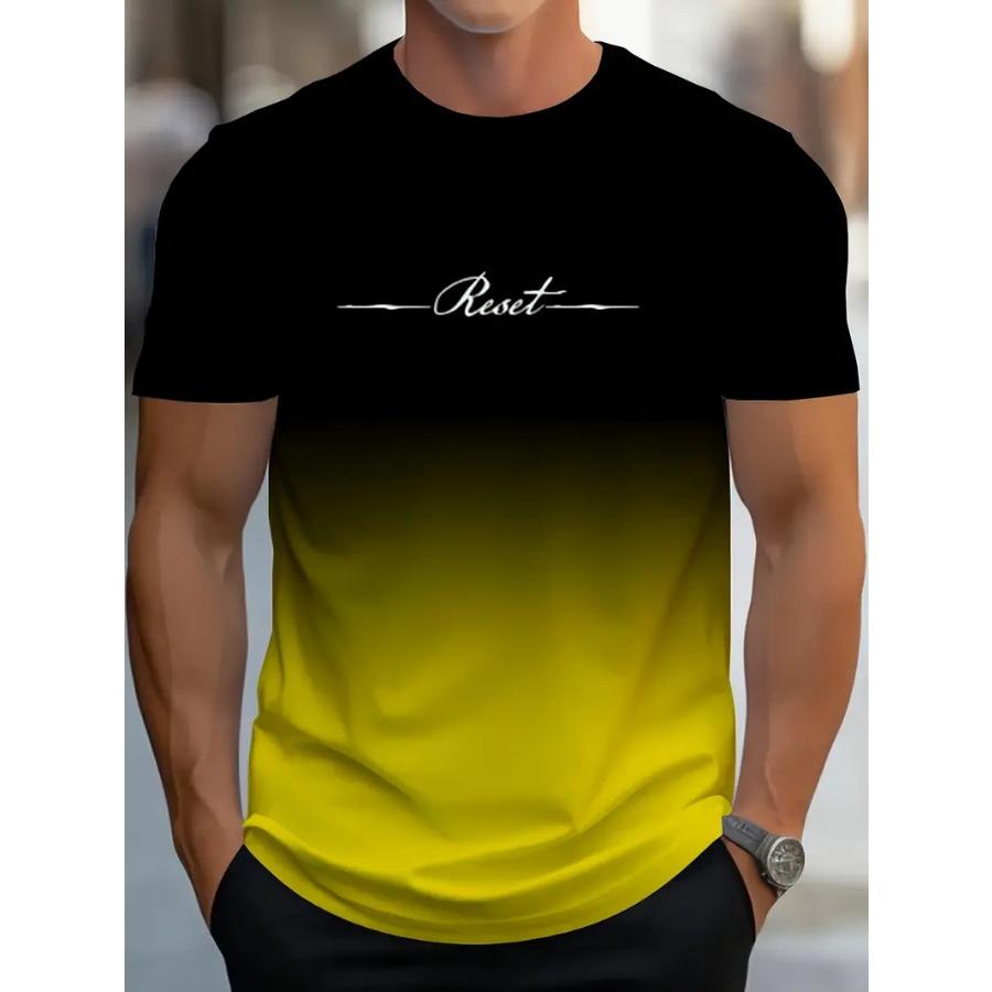 Gradient Crew Neck Short Sleeve Alphabet Print T-Shirt Casual Weekend Wear for Men and Teens Vacation Resorts Spring/Summer/Fall