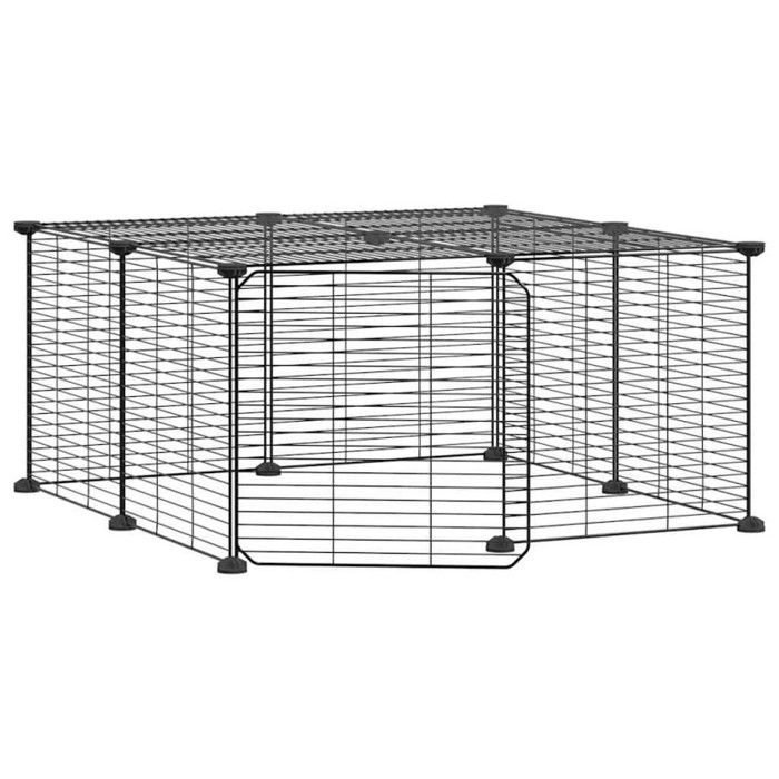 3114054 vidaXL Pet Cage with 12 Panels and Door Black 35x35 Cm