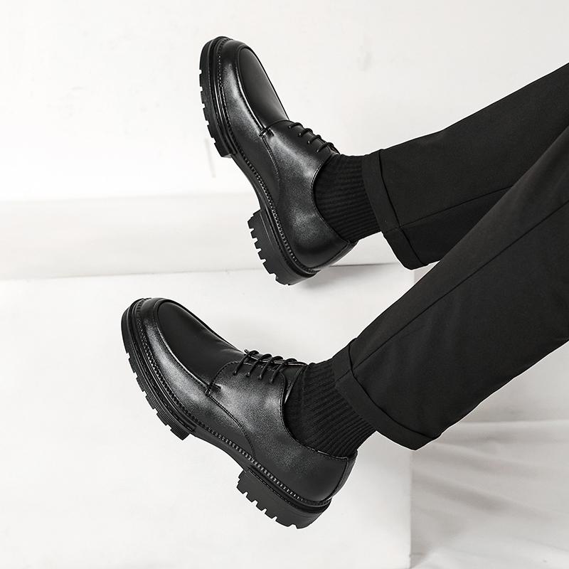 British Style Men Thick Bottom Mens Oxfords Shoes Men Leather White Fashion Coiffeur Shoes All-match Lace-Up Mens Business Shoes