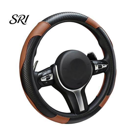 Breathable Car Interior Accessory Leather Steering Wheel Cover, Non-Slip Wrap with Honeycomb Ventilation Non Slip Driving Grip Cover Holes,